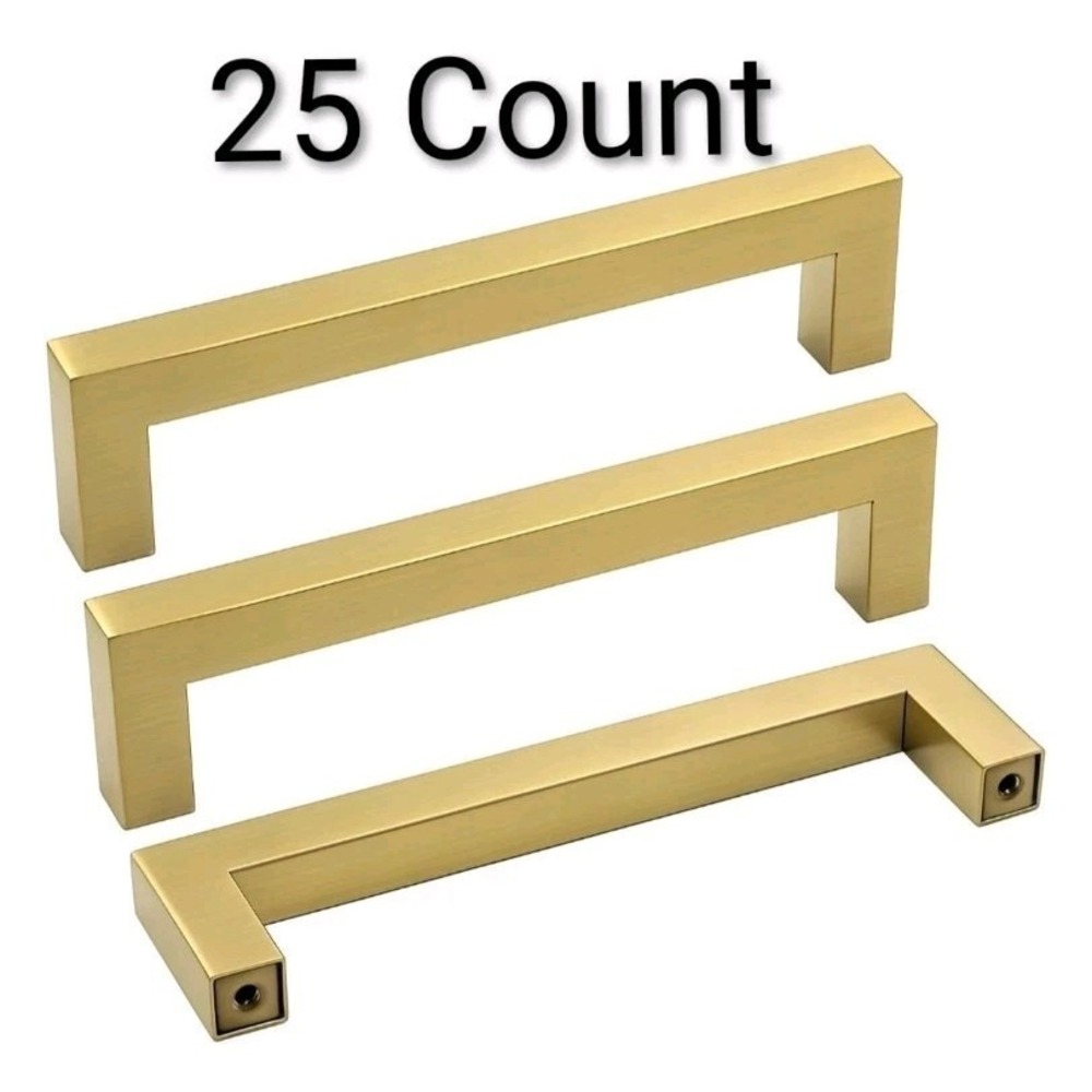 25-Brushed Brass Cabinet Pulls Gold Drawer Handles - LSJ12GD102 Square Kitchen